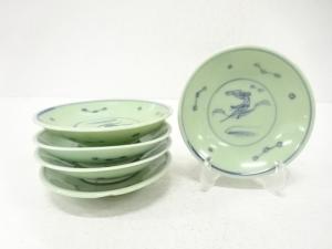 染付青磁　小皿　5客揃